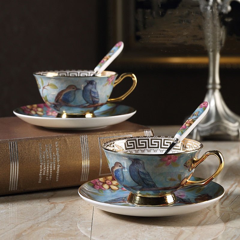 Blue Bird Bone China Coffee Set Europen Style Porcelain Tea Cup Set Advanced Ceramic Mug Pot Sugar Bowl Creamer Teapot Teaset