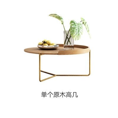 Nordic Solid Wood Luxury Coffee Table Simple Living Room Furniture Wrought Iron Round Table Small Coffee Table with Drawer