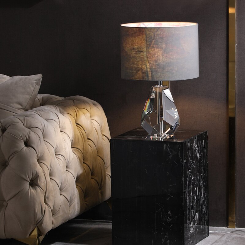 Luxury Crystal LED Lights Cloth Table Lamp Shade Art Deco Table Light For The Bedroom Bedside Hotel Study Living Room Desk Lamp