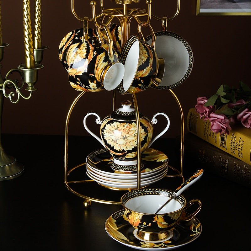 European Palace Bone China Coffee Cups & Saucers Set Creative Household Ceramic Water Cup Tea Cup Small Luxury Black Tea Set