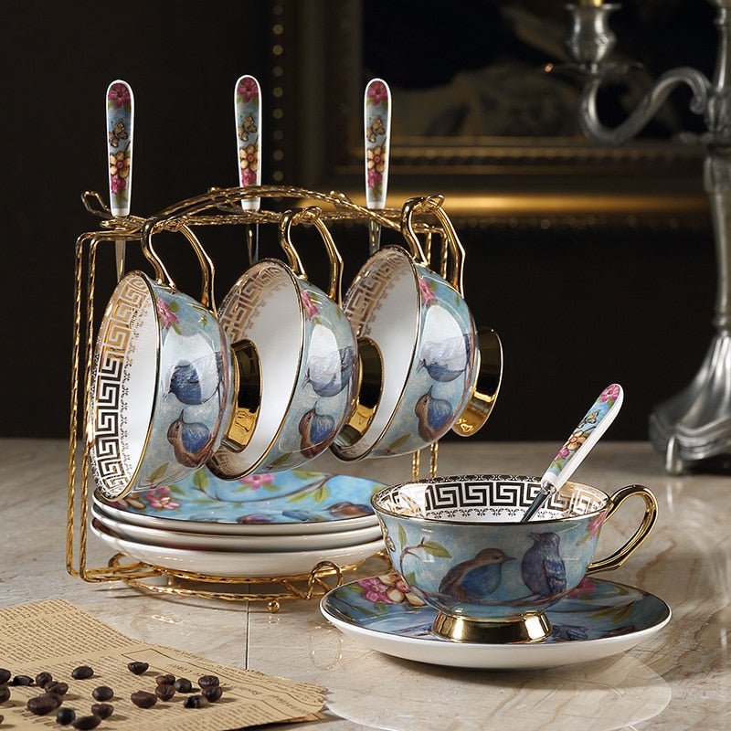 Blue Bird Bone China Coffee Set Europen Style Porcelain Tea Cup Set Advanced Ceramic Mug Pot Sugar Bowl Creamer Teapot Teaset