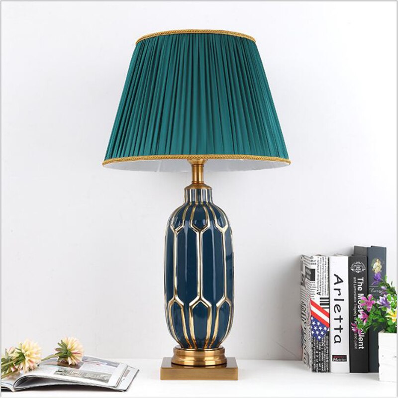 American Ceramic Simple Table Lamp Living Room Study Bedroom Bedside Light AC85-265V Fabric Table Lamp