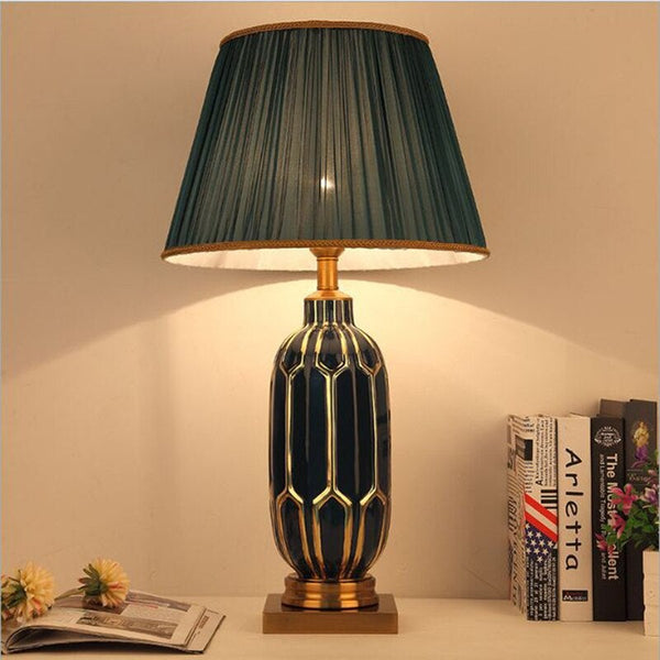 American Ceramic Simple Table Lamp Living Room Study Bedroom Bedside Light AC85-265V Fabric Table Lamp
