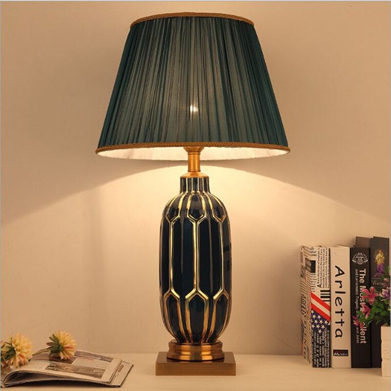 American Ceramic Simple Table Lamp Living Room Study Bedroom Bedside Light AC85-265V Fabric Table Lamp