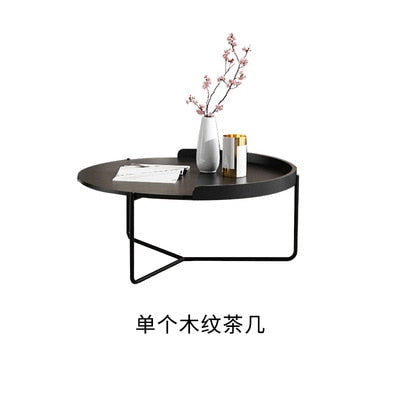 Nordic Solid Wood Luxury Coffee Table Simple Living Room Furniture Wrought Iron Round Table Small Coffee Table with Drawer