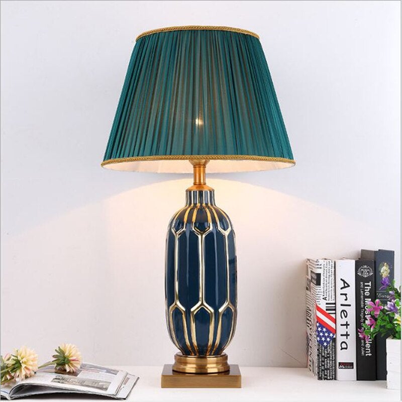 American Ceramic Simple Table Lamp Living Room Study Bedroom Bedside Light AC85-265V Fabric Table Lamp