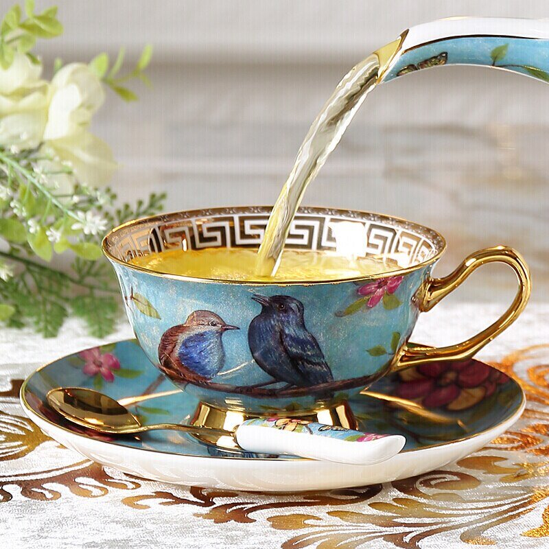 Blue Bird Bone China Coffee Set Europen Style Porcelain Tea Cup Set Advanced Ceramic Mug Pot Sugar Bowl Creamer Teapot Teaset