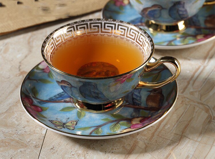 Blue Bird Bone China Coffee Set Europen Style Porcelain Tea Cup Set Advanced Ceramic Mug Pot Sugar Bowl Creamer Teapot Teaset